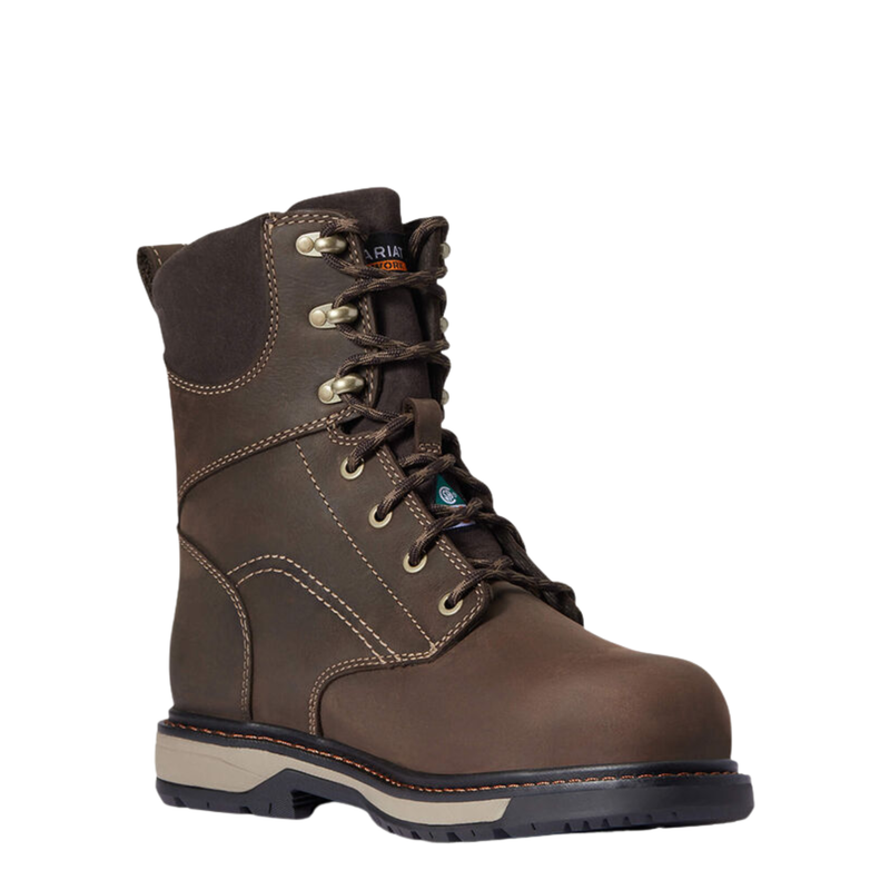 Ariat Women's Riveter 8 Inch CSA Glacier Grip Waterproof 400g Composite Toe Work Boots - Dark Brown
