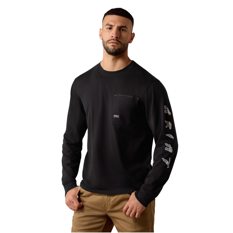 Ariat Men's Rebar Workman Bearded Skull Long Sleeve T Shirt - Black