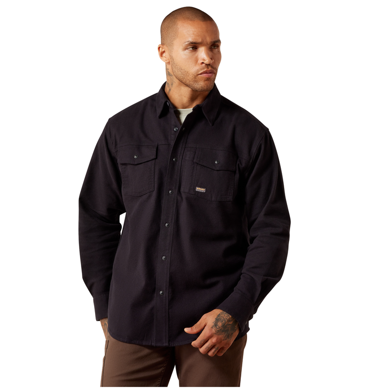 Ariat Men's Rebar Flannel Twill Snap Work Shirt - Black