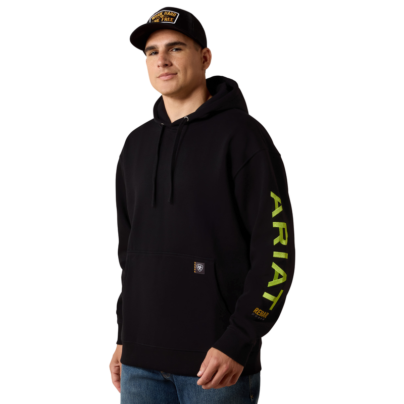 Ariat Men's Rebar Workman Graphic Hoodie - Black/Lime