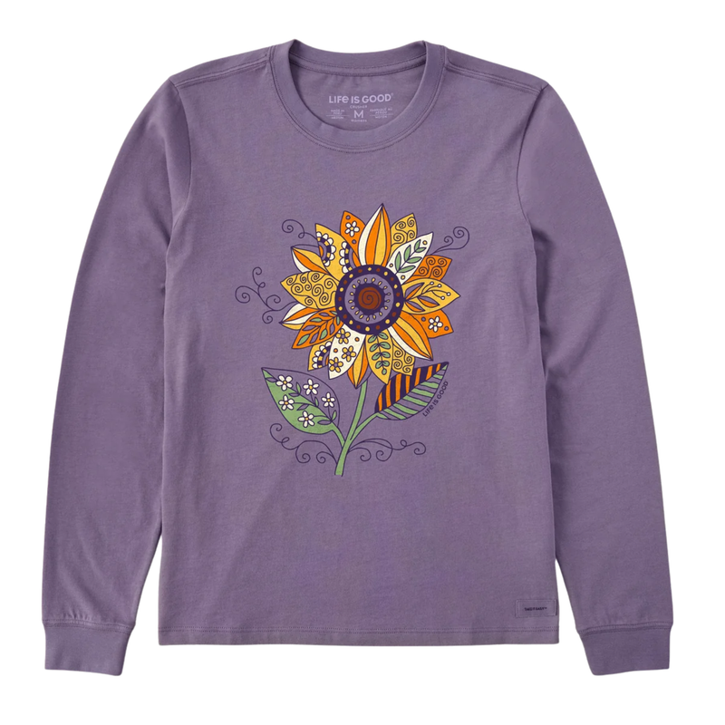 Life Is Good Women's Sunflower Season Long Sleeve Crusher Tee - Dusk Purple