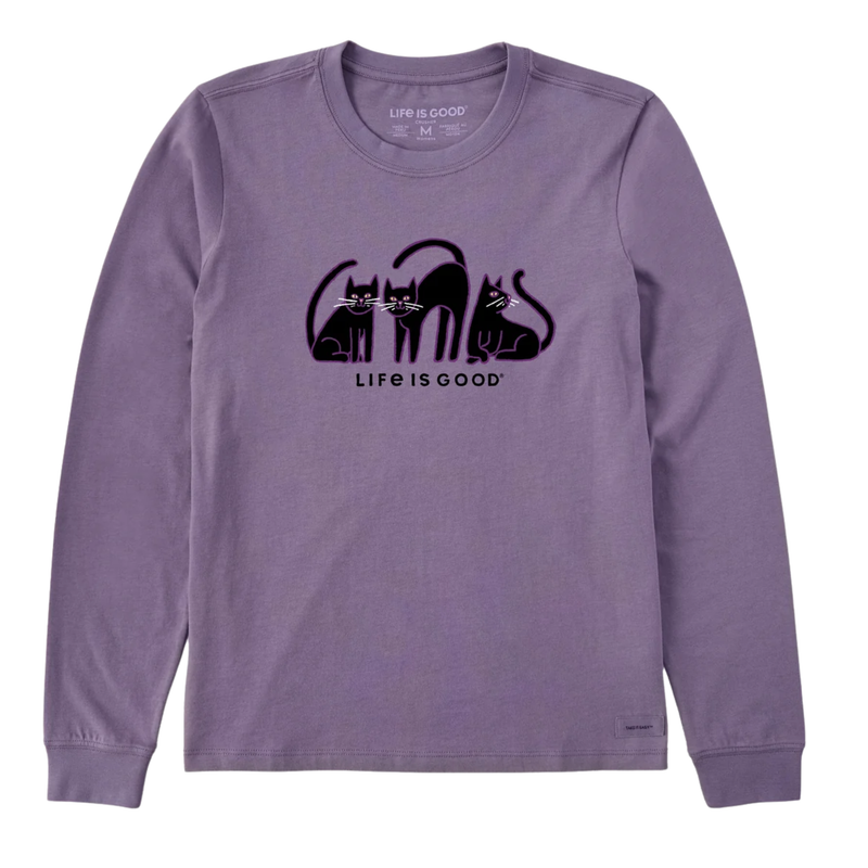 Life Is Good Women's Black Cat Trio Long Sleeve Crusher Tee - Dusk Purple