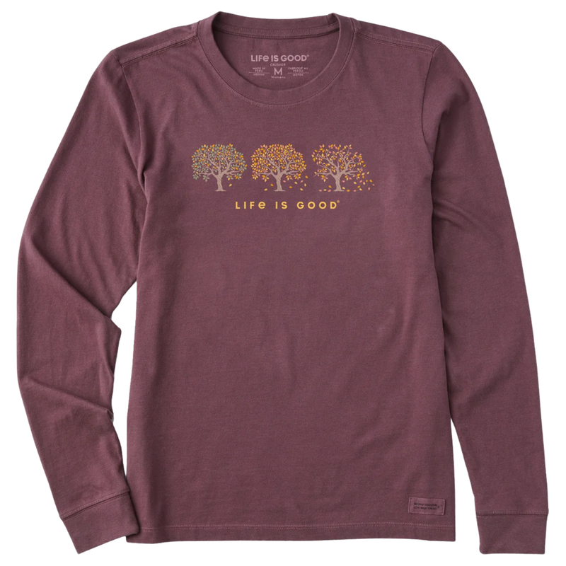Life Is Good Women's Fall Leafs Leaving Long Sleeve Crusher Tee - Mahogany Brown