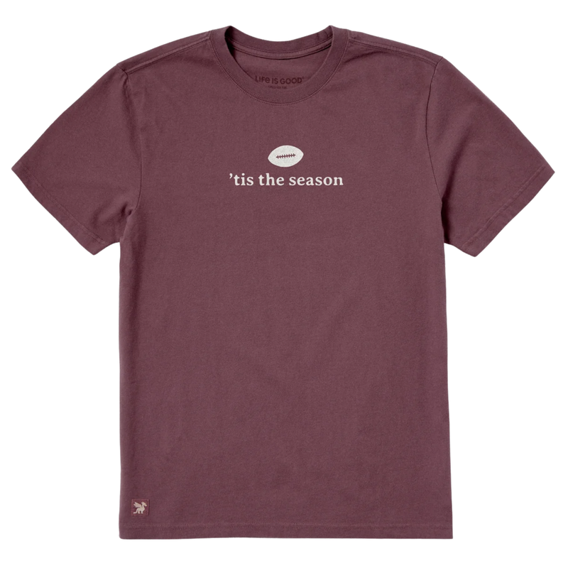 Life Is Good Men's Football Tis the Season Short Sleeve Crusher Tee - Mahogany Brown