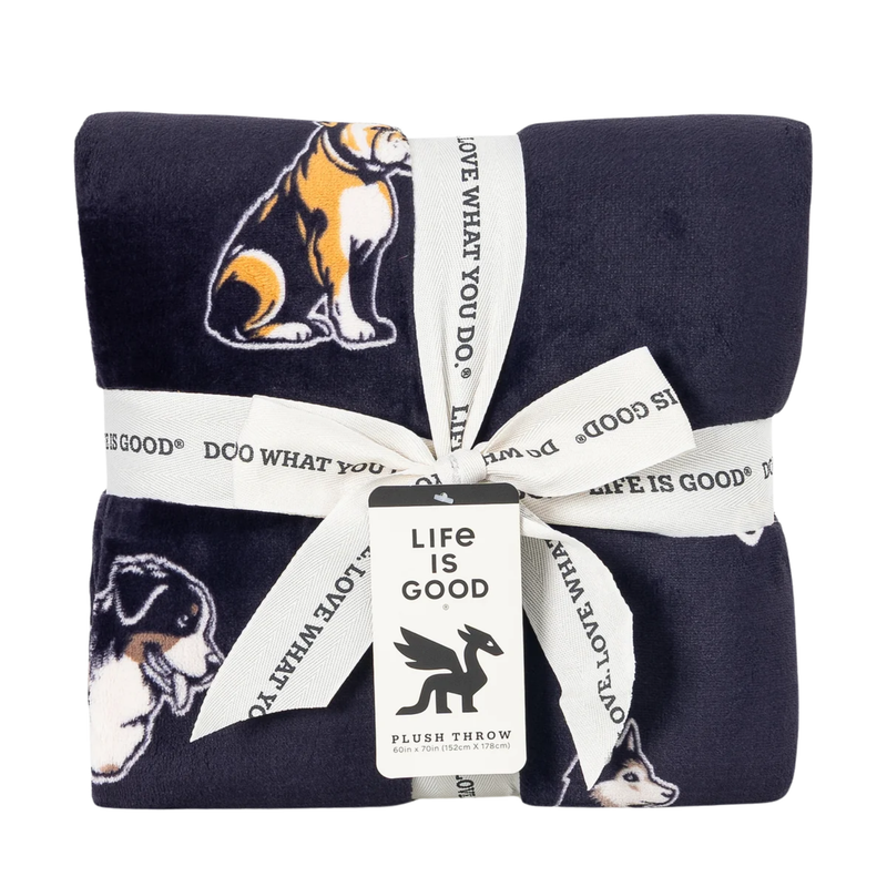 Life Is Good Winter Dog Plush Throw Blanket - Inkwell Blue