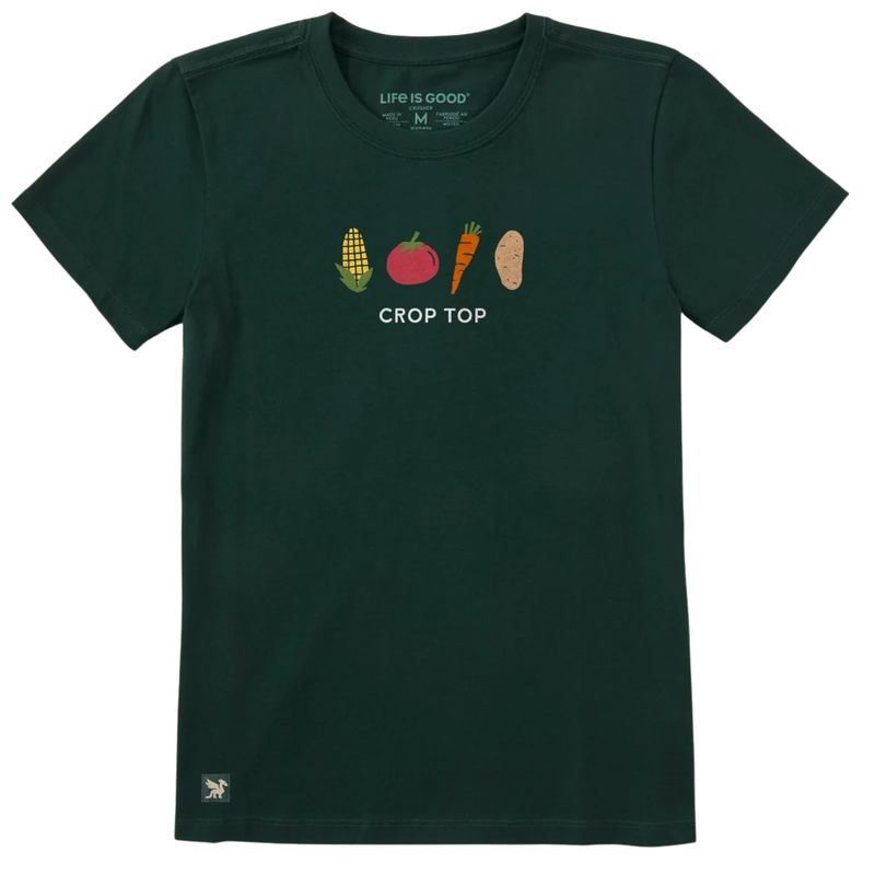 Life Is Good Women's Crop Top Short Sleeve Crusher Tee - Treeline Green