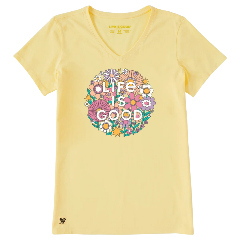 Life Is Good Women's Retro Flowerball Short Sleeve Crusher Vee - Sandy Yellow