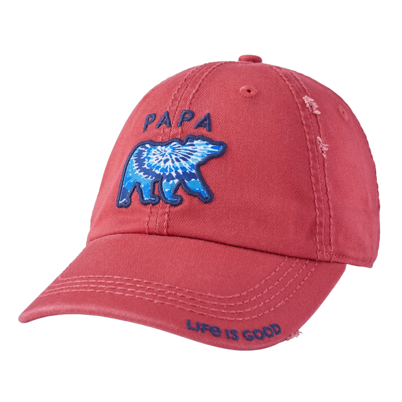 Life Is Good Adult Unisex Tie Dye Papa Bear Sunwashed Chill Cap - Faded Red
