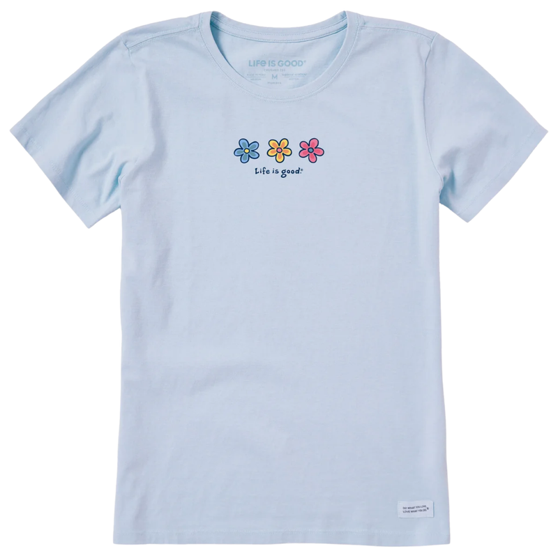 Life Is Good Women's Three Daisies Short Sleeve Crusher Tee - Glacier Blue