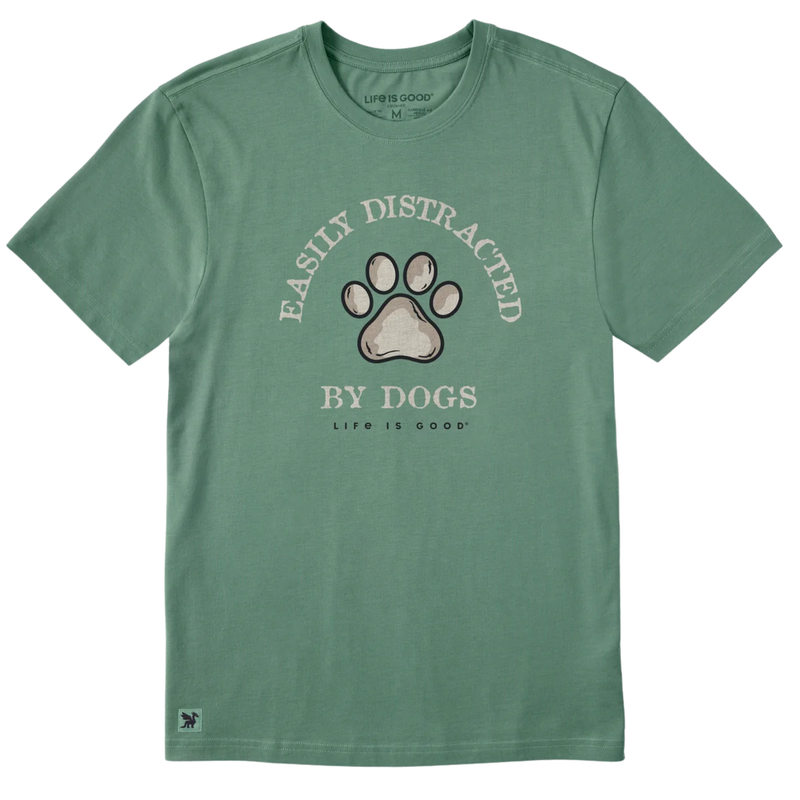 Life Is Good Men's Easily Distracted by Dogs Paw Short Sleeve Crusher Tee - Granite Green
