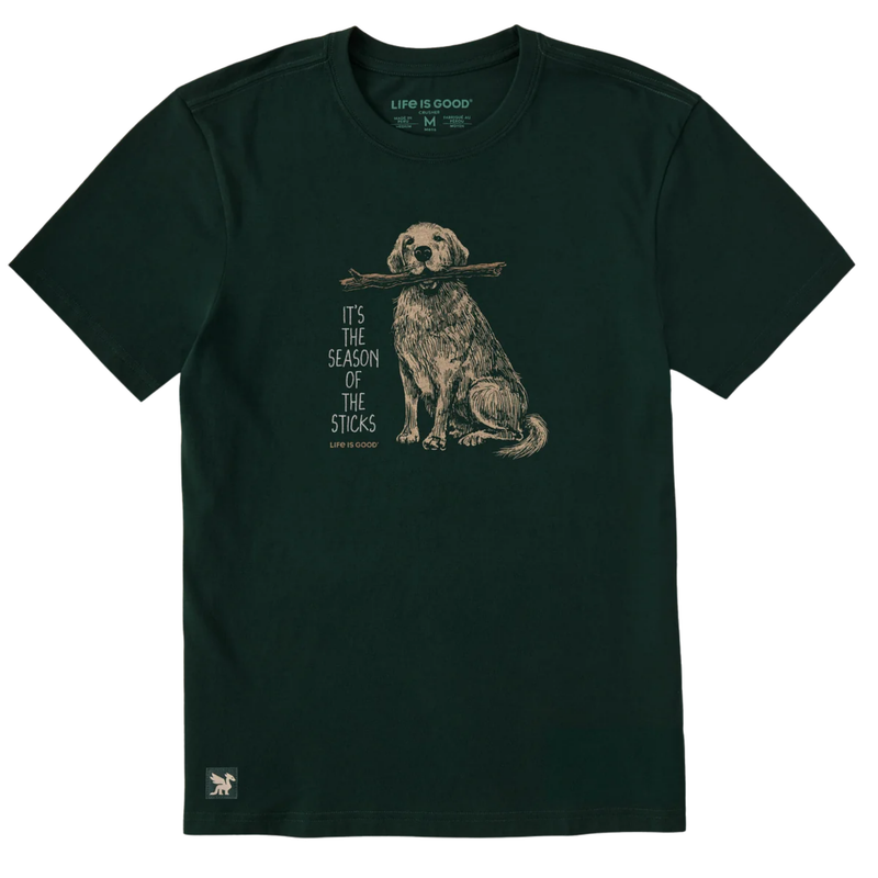 Life Is Good Men's It's the Season of the Sticks Short Sleeve Crusher Tee - Treeline Green