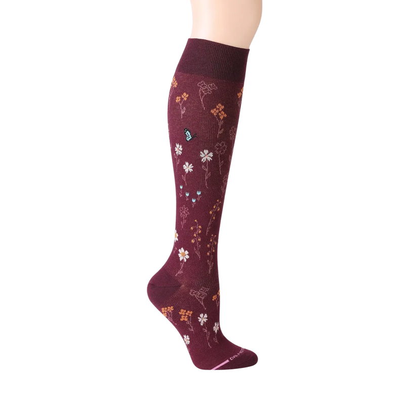 Dr. Motion Women's Alpine Garden Knee High Compression Socks - Dark Cherry
