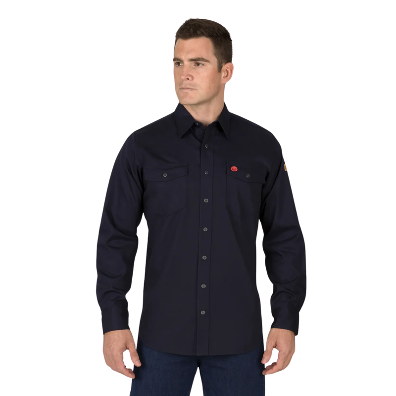 NKE Men's Flame Resistant Shield Work Button Shirt - Navy