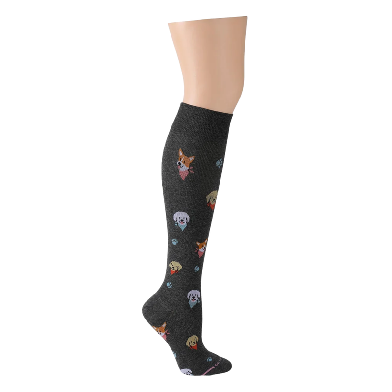 Dr. Motion Women's Bandana Dogs Knee High Compression Socks - Dark Grey
