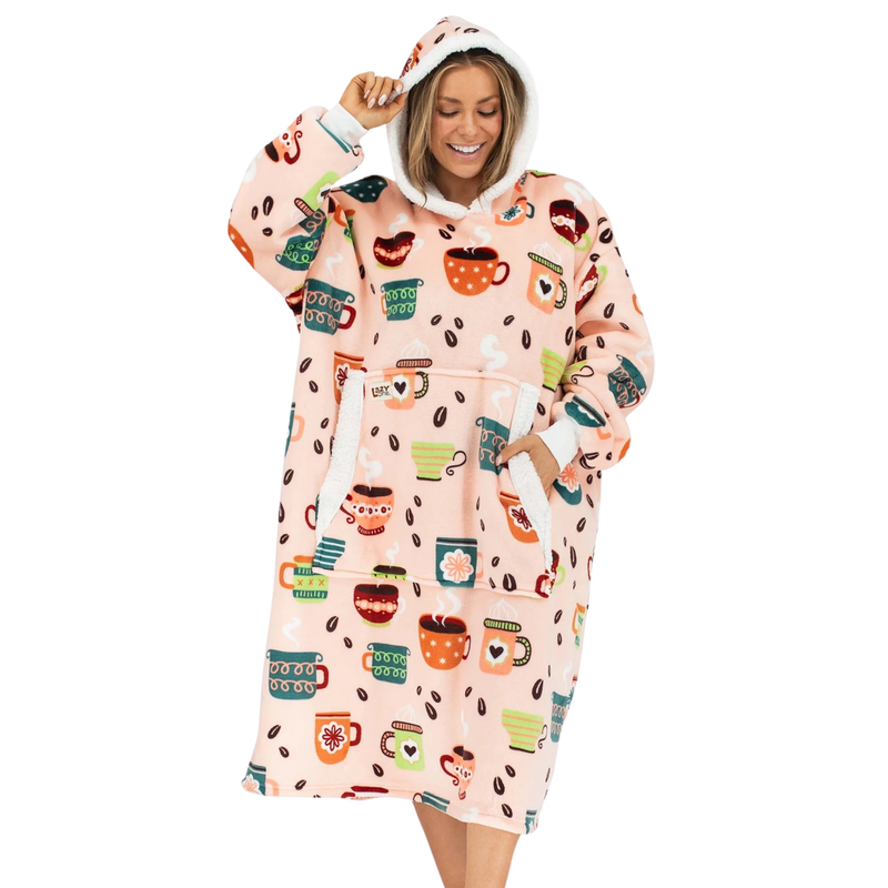 Lazy One Coffee Club Blanket Hoodie - Pink