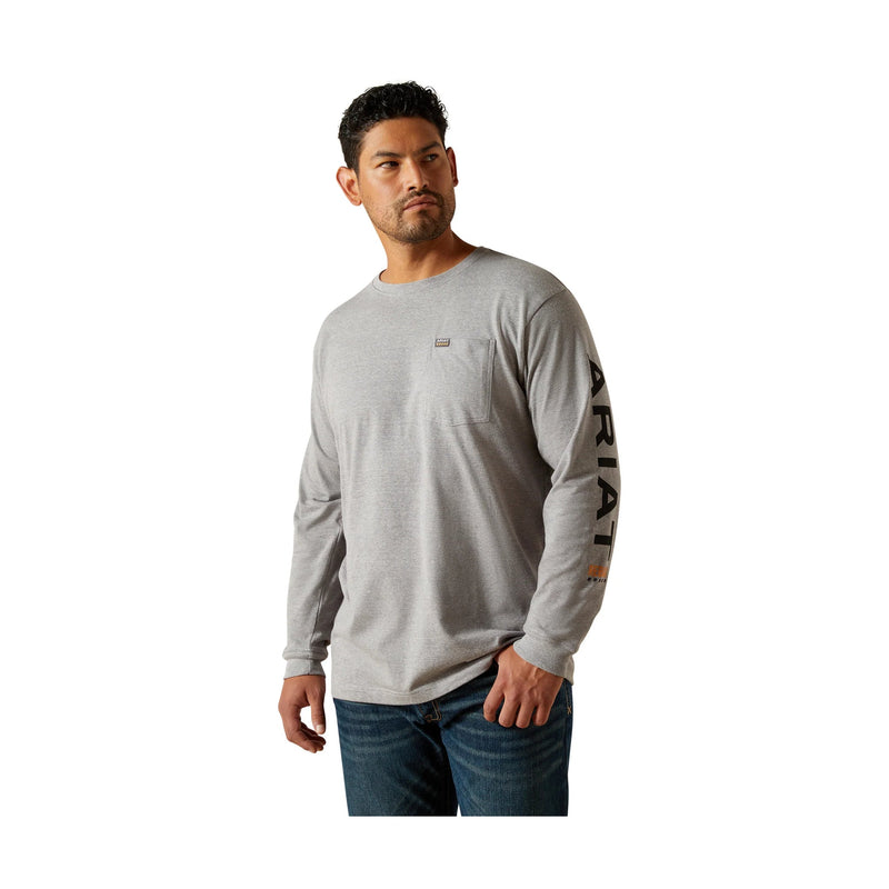 Ariat Men's Rebar Strong Standard Long Sleeve Pocket Tee - Heather Grey/Black