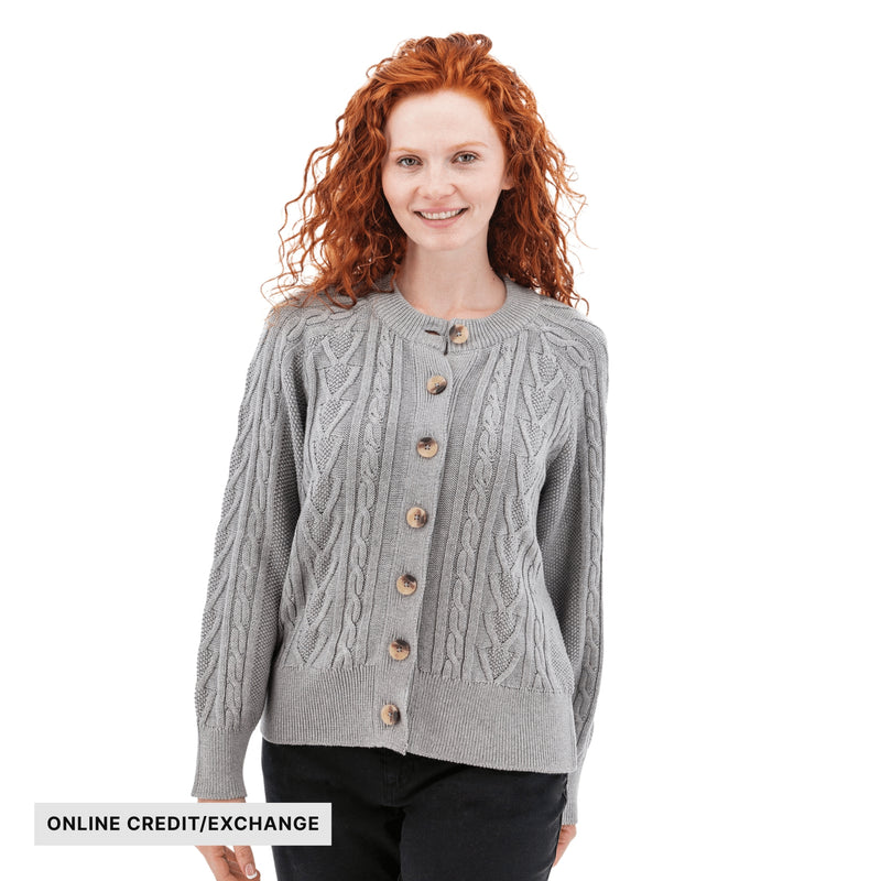 Aventura Women's Cascade Cable Knit Raglan Cardigan - Charcoal Grey