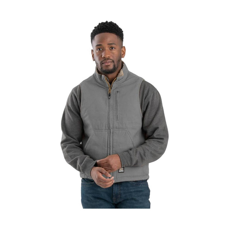 Berne Men's Heartland Sherpa-Lined Washed Duck Vest - Slate