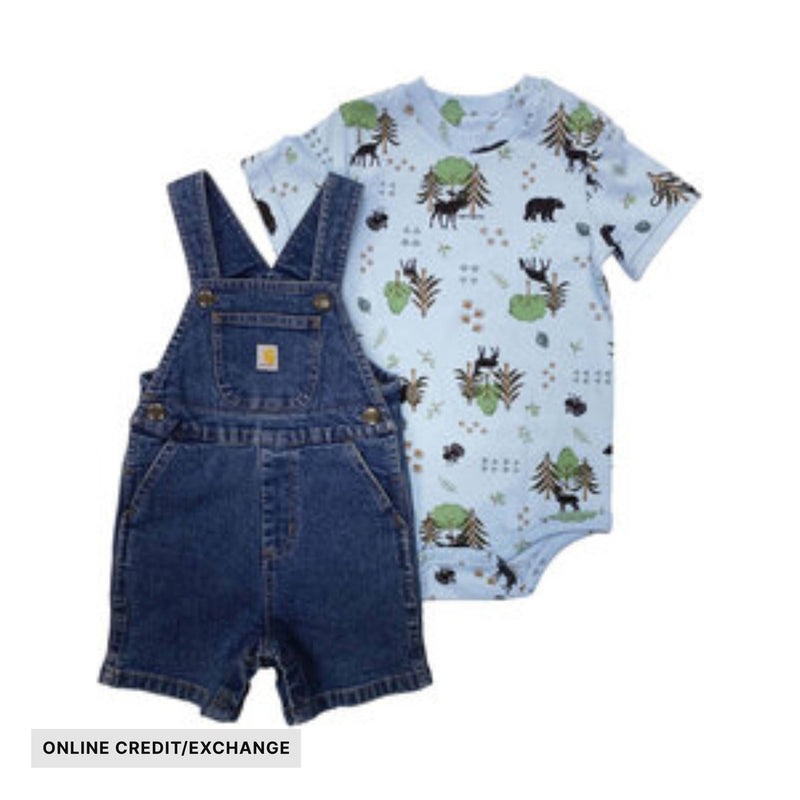Carhartt Boys' Infant Short Sleeve Printed Bodysuit And Denim Shortall Set - Denim Medium Wash