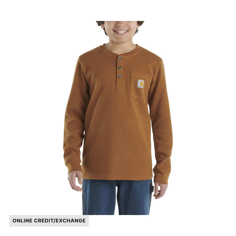 Carhartt Boys' Long Sleeve Henley Pocket Tee - Brown