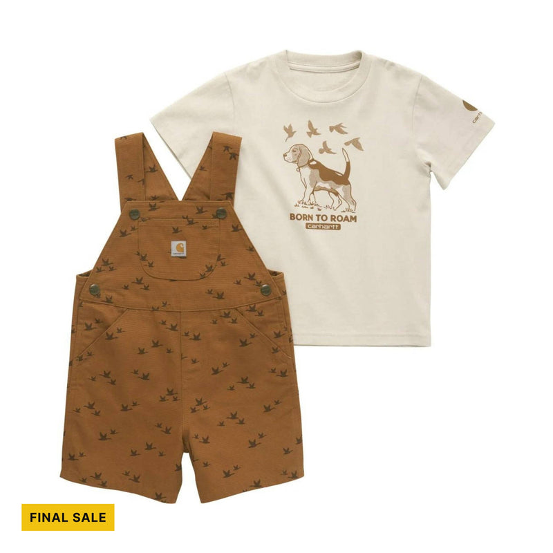Carhartt Boys' Toddler Short Sleeve T Shirt And Canvas Print Shortall Set - Carhartt Brown