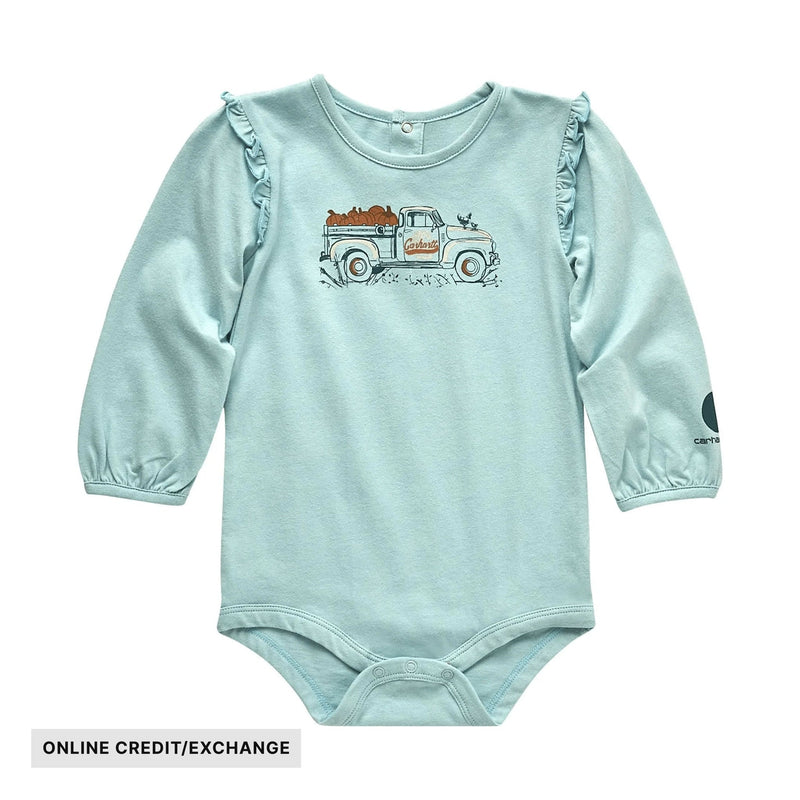 Carhartt Girls' Infant Long Sleeve Pumpkin Truck Bodysuit - Pastel Turquoise