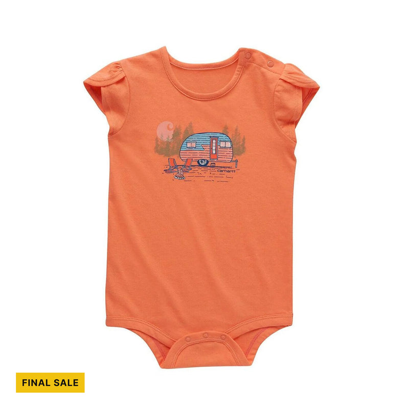 Carhartt Girls' Infant Petal Sleeve Camper Bodysuit - Fresh Salmon
