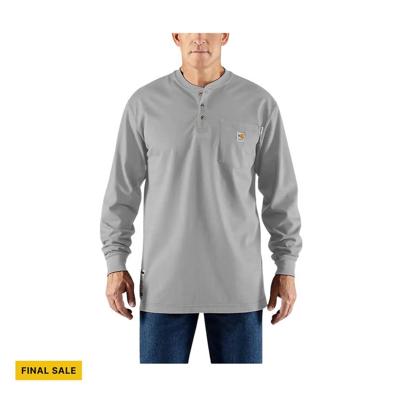 Carhartt Men's Flame Resistant Force Cotton Long Sleeve Henley - Light Gray