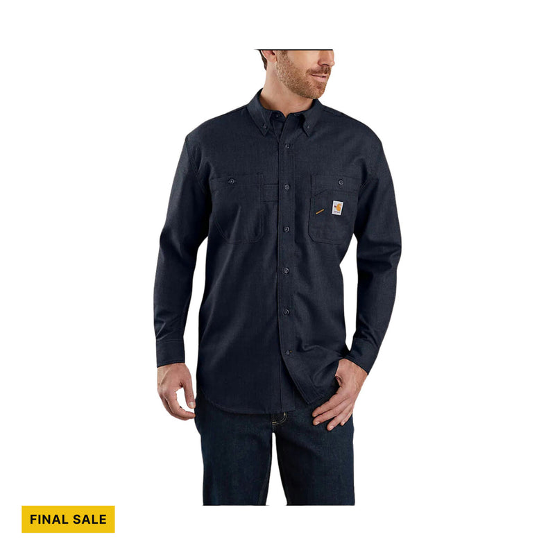 Carhartt Men's Flame Resistant Force Loose Fit Lightweight Long Sleeve Button Front Shirt - Navy