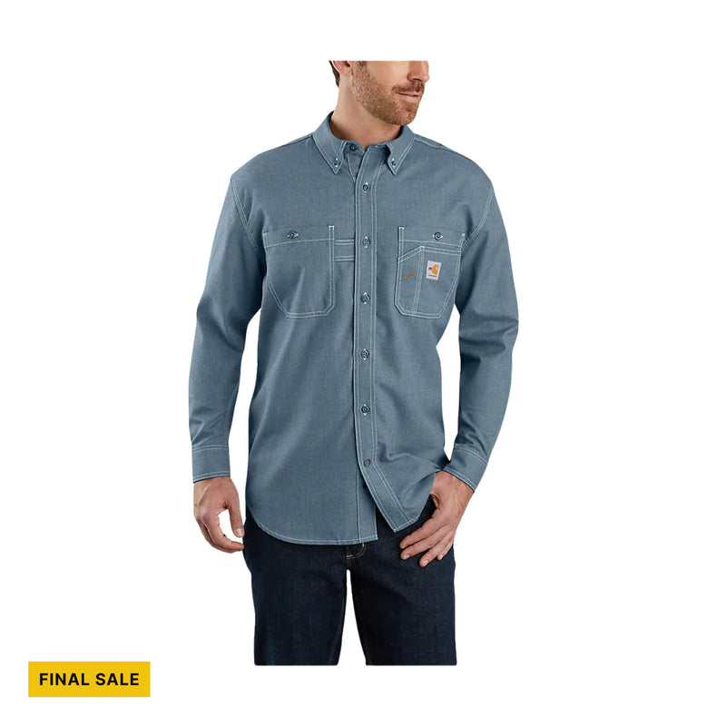 Carhartt Men's Flame Resistant Force Loose Fit Lightweight Long Sleeve Button Front Shirt - Steel Blue