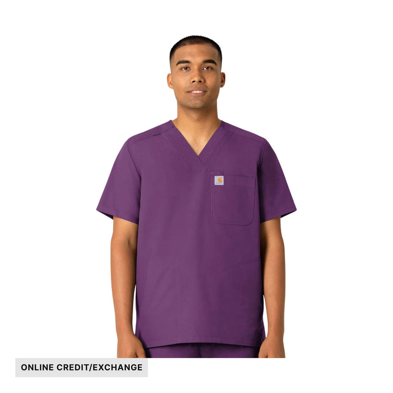 Carhartt Men's Force Essentials V Neck Shirttail Scrub Top - Eggplant