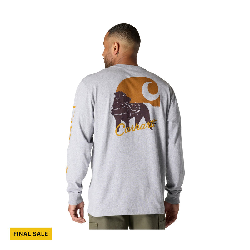 Carhartt Men's Loose Fit Heavyweight Long Sleeve Pocket Dog Graphic T Shirt - Heather Gray