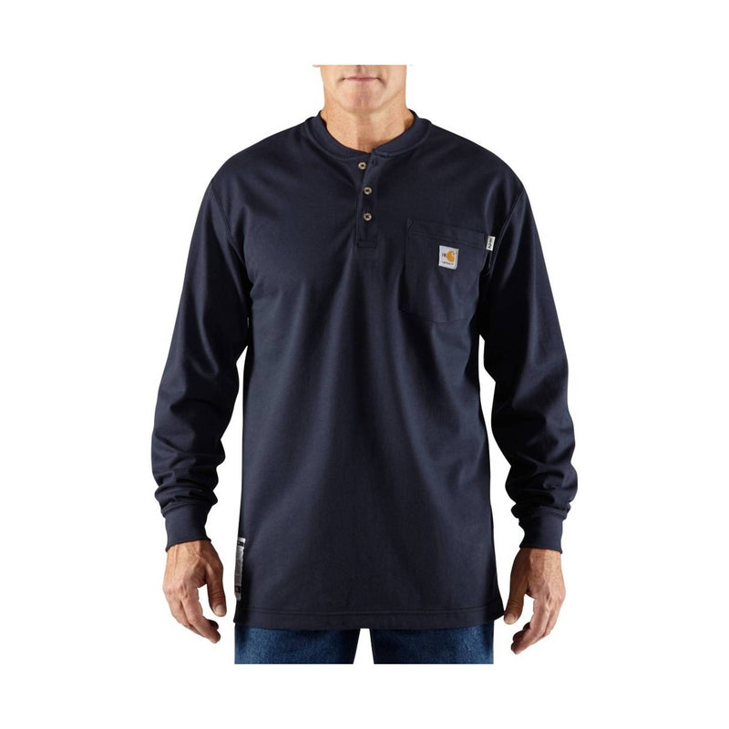 Carhartt Men's Flame Resistant Force Cotton Long Sleeve Henley - Dark Navy