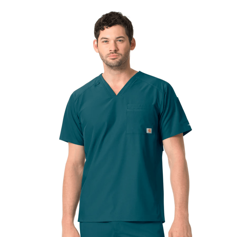 Carhartt Men's Force Liberty Twill Chest Pocket Scrub Top - Caribbean Blue