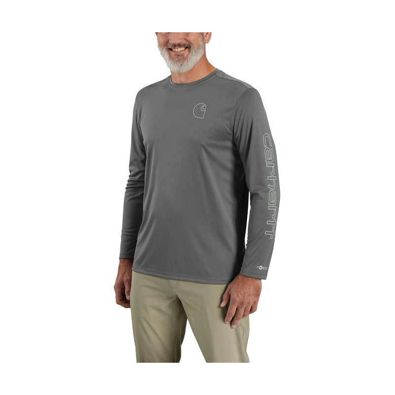 Carhartt Men's Force Sun Defender Lightweight Long Sleeve Logo Graphic T Shirt - Steel