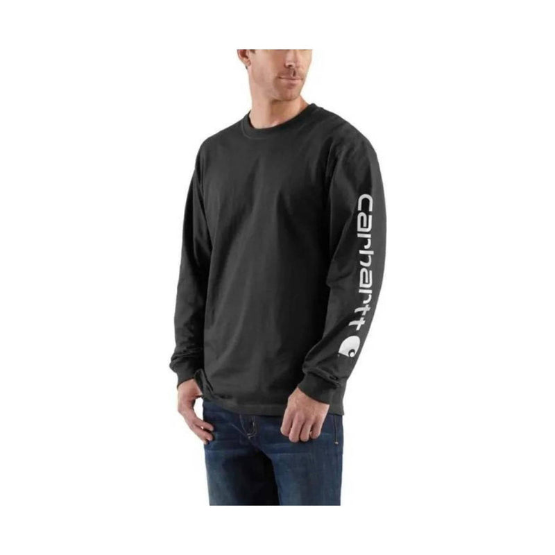 Carhartt Men's Loose Fit Heavyweight Long Sleeve Logo Sleeve Graphic T Shirt - Black