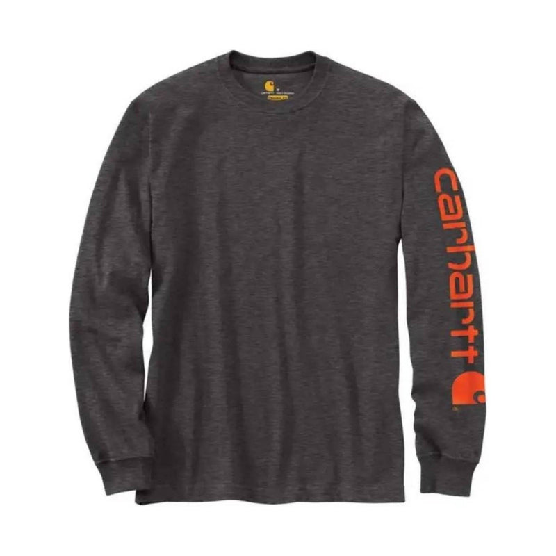 Carhartt Men's Loose Fit Heavyweight Long Sleeve Logo Sleeve Graphic T Shirt - Carbon Heather