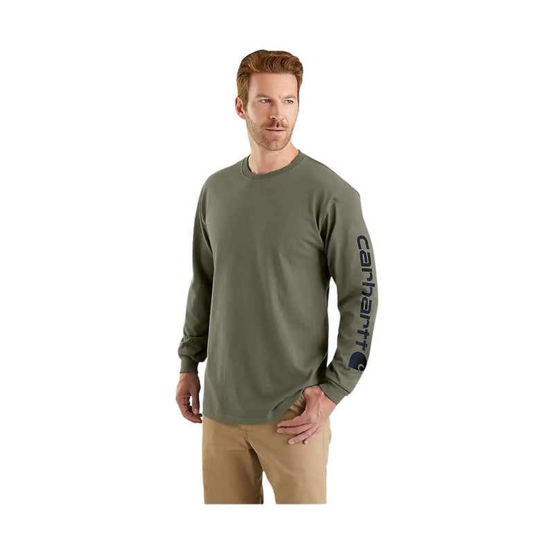 Carhartt Men's Loose Fit Heavyweight Long Sleeve Logo Sleeve Graphic T Shirt - Dusty Olive