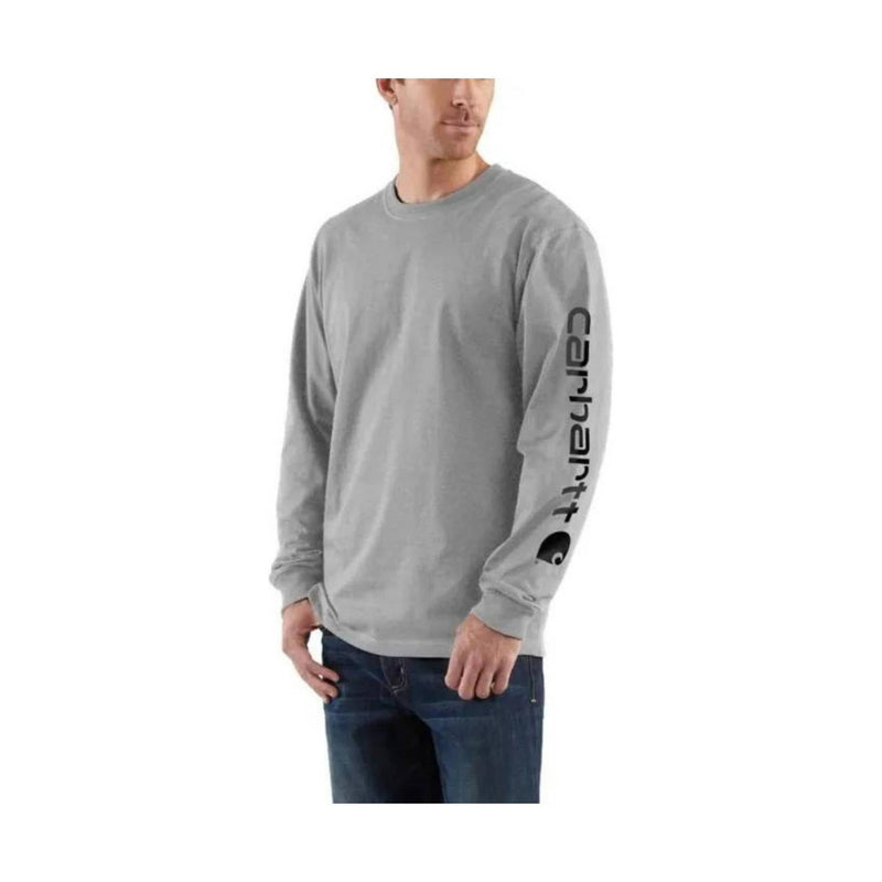 Carhartt Men's Loose Fit Heavyweight Long Sleeve Logo Sleeve Graphic T Shirt - Heather Grey