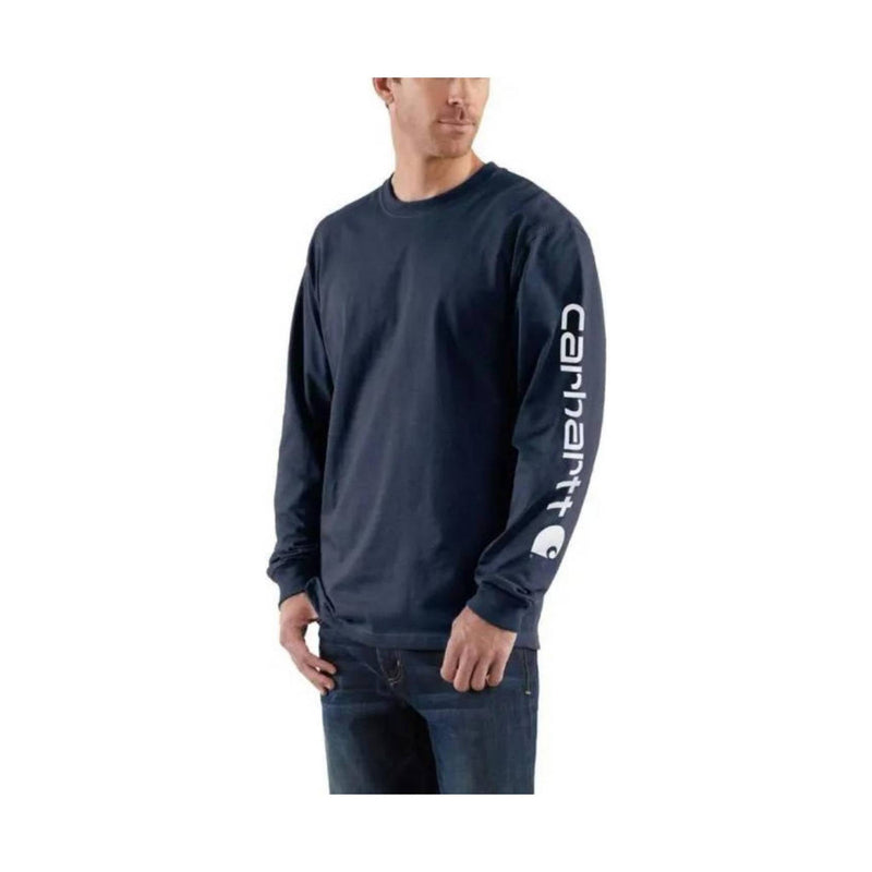 Carhartt Men's Loose Fit Heavyweight Long Sleeve Logo Sleeve Graphic T Shirt - Navy