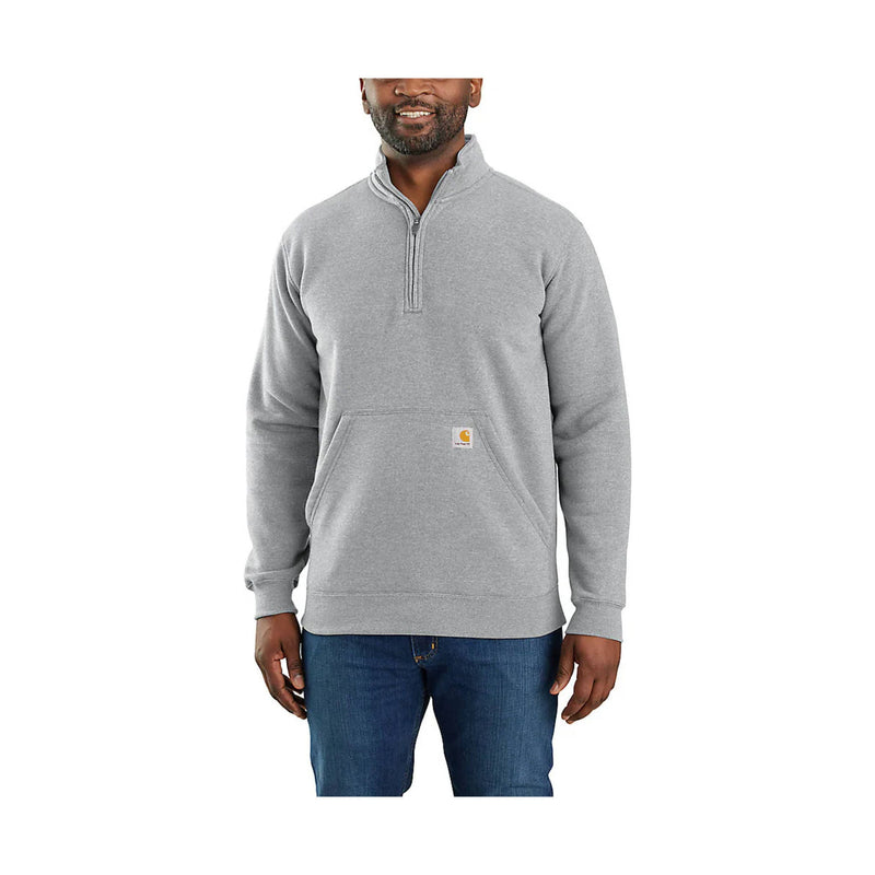 Carhartt Men's Loose Fit Midweight Quarter Zip Mock Neck Sweatshirt - Heather Gray