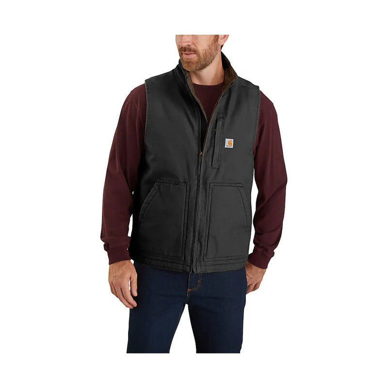 Carhartt Men's Mock Neck Sherpa Lined Loose Fit Washed Duck Vest - Black