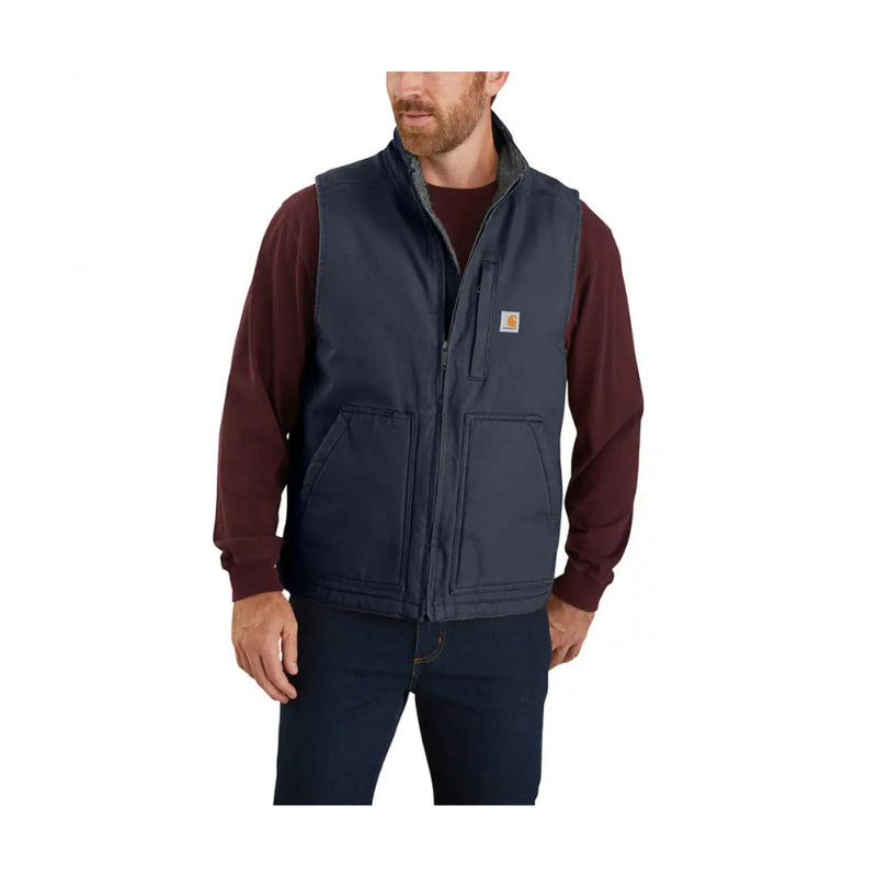 Carhartt Men's Mock Neck Sherpa Lined Loose Fit Washed Duck Vest - Navy