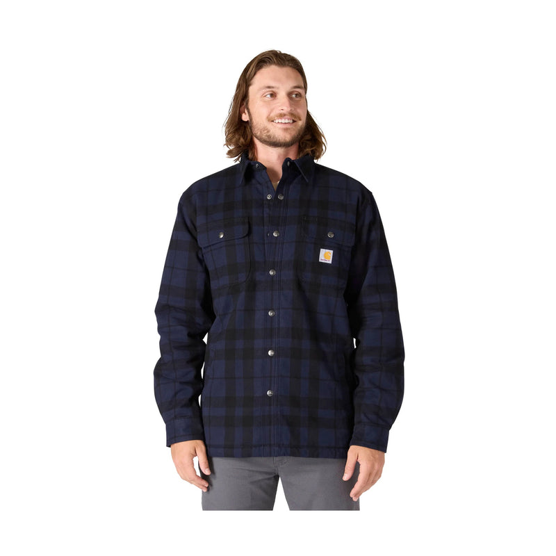 Carhartt Men's Relaxed Fit Flannel Sherpa Lined Shirt Jac - Navy
