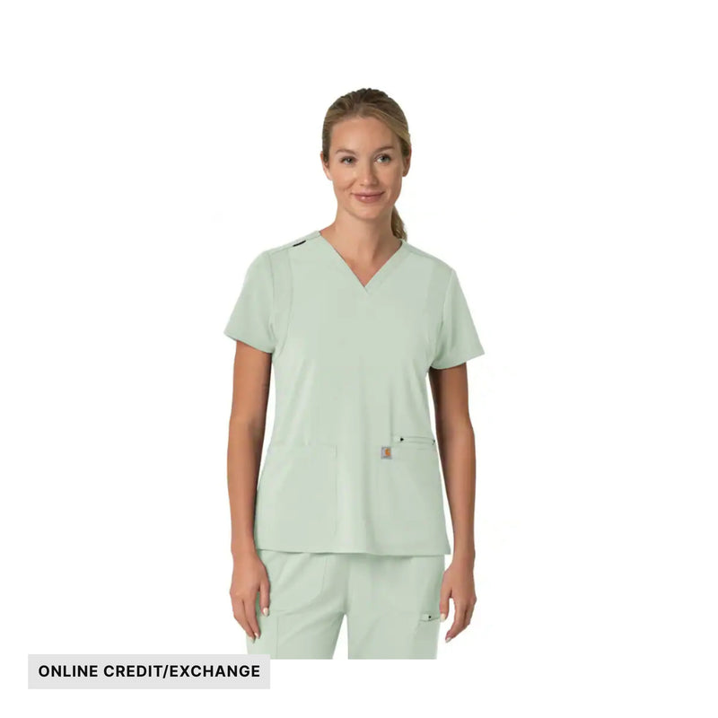 Carhartt Women's Force Cross Flex Panel V Neck Scrub Top - Fresh Mint