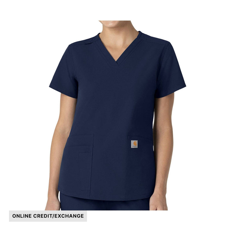 Carhartt Women's Force V Neck 5 Pocket Scrub Top - Navy