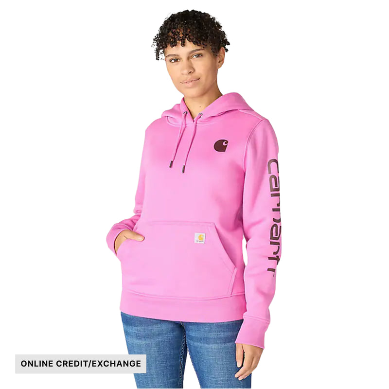 Carhartt Women's Relaxed Fit Midweight Logo Sleeve Graphic Sweatshirt - Electric Fuchsia