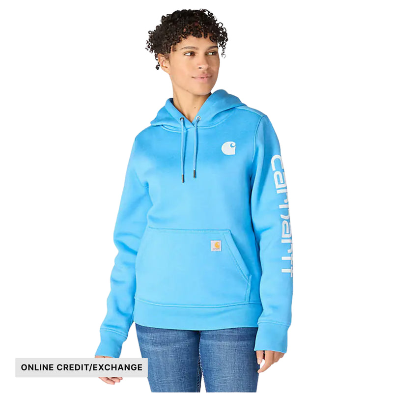Carhartt Women's Relaxed Fit Midweight Logo Sleeve Graphic Sweatshirt - Tranquil Blue Heather