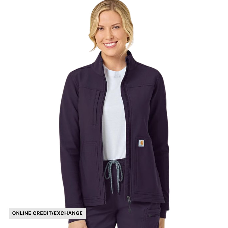 Carhartt Women's Rugged Flex Bonded Fleece Scrub Jacket - Black Plum
