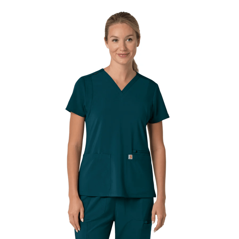 Carhartt Women's Force Cross Flex Panel V Neck Scrub Top - Caribbean